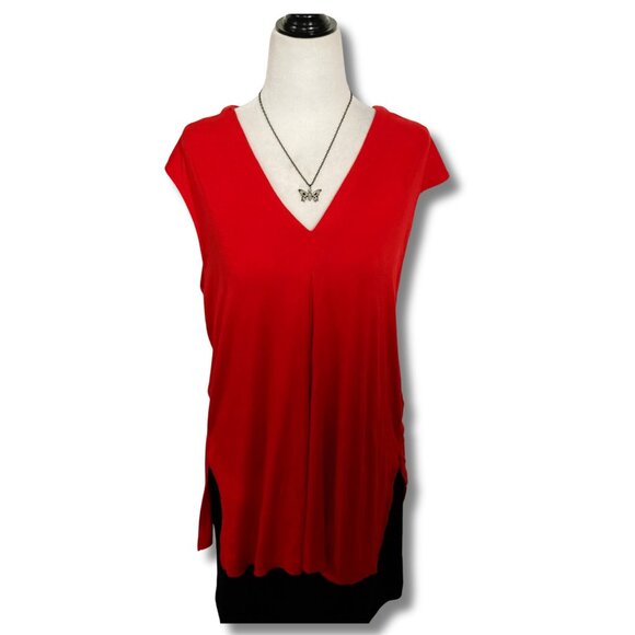 PAPA VANCOUVER Red v-neck short-sleeve top ~ Stretchy LARGE XL 1X shirt - Picture 3 of 15